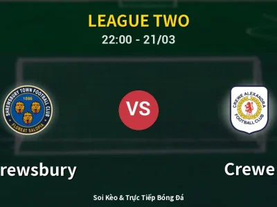 Soi Kèo Shrewsbury vs Crewe – 22:00 21/03 | Nhận Định, Dự Đoán Tỷ Số